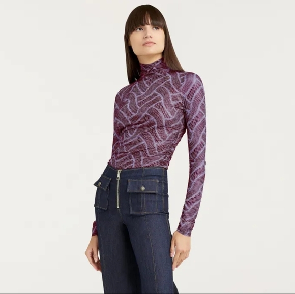 Cinq a Sept Shirred Mesh Turtleneck S - Picture 2 of 8